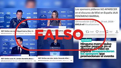 Las marcas no se han negado a aparecer durante el discurso de Javier Milei en Madrid, es falso