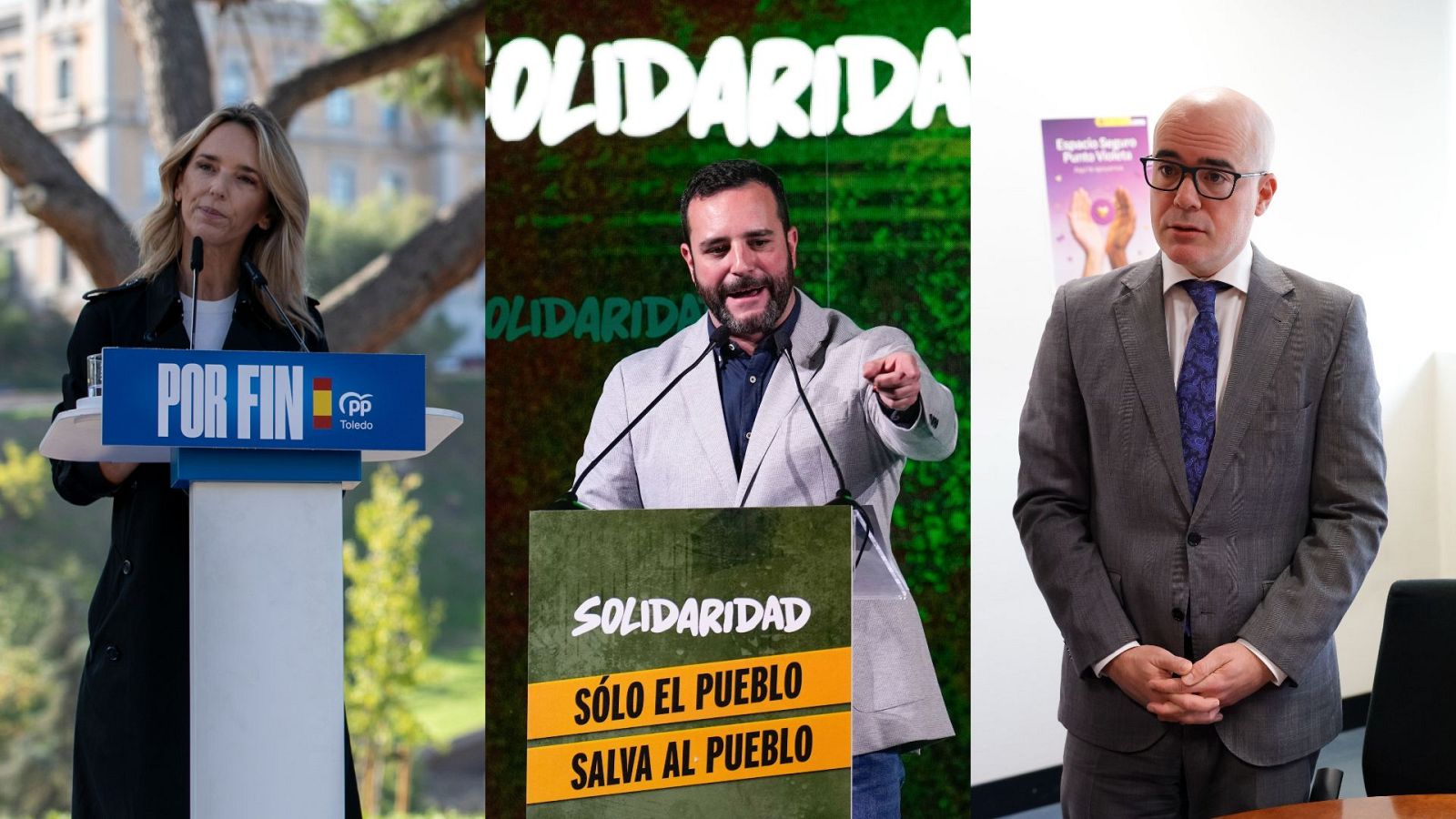 Composici�n de tres pol�ticos de diferentes partidos: Cayetana �lvarez de Toledo (PP), Jordi de la Fuente (Vox) y Margarita Robles (PSOE)