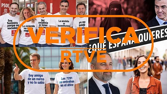 Montajes difundidos por PP, PSOE y Vox en sus redes sociales este mes de octubre, con 'sello VerificaRTVE'