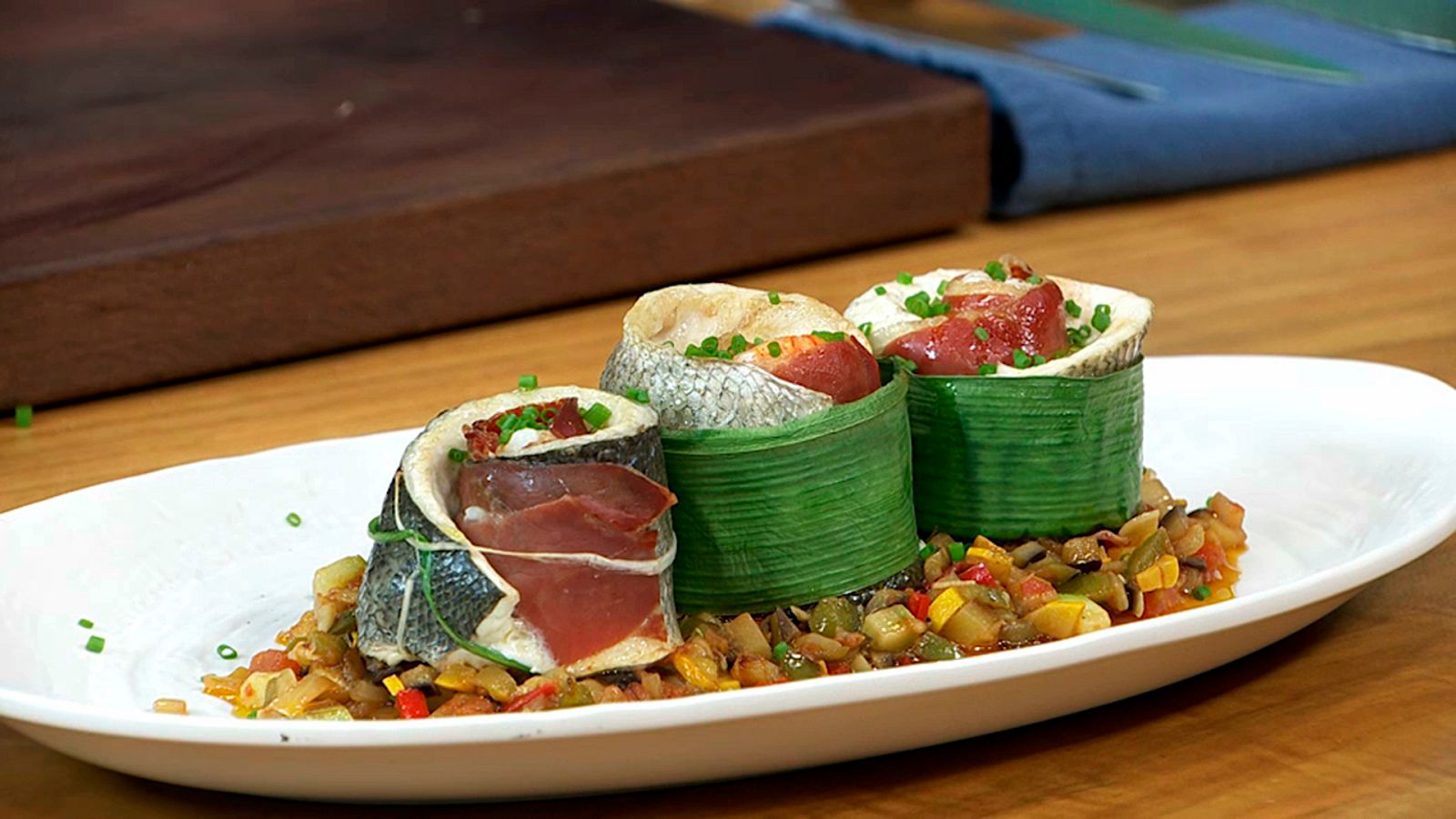 Torres en la cocina - Rollitos de lubina con gambas