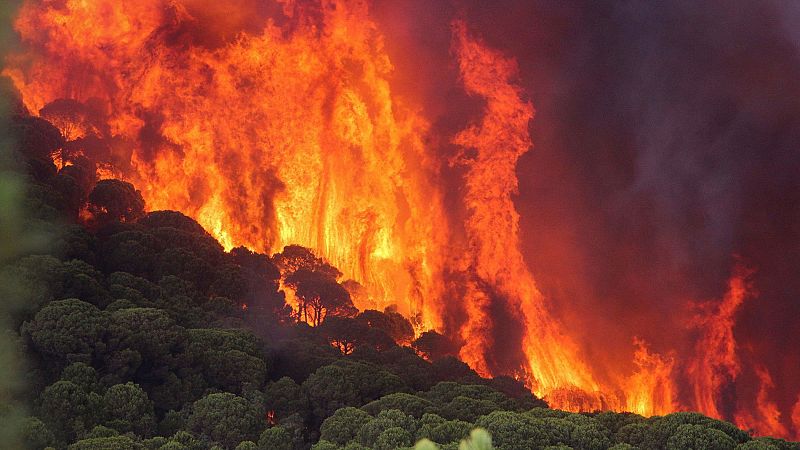 El incendio de Nerva (Huelva) sigue activo y obliga a desalojar a 22 vecinos