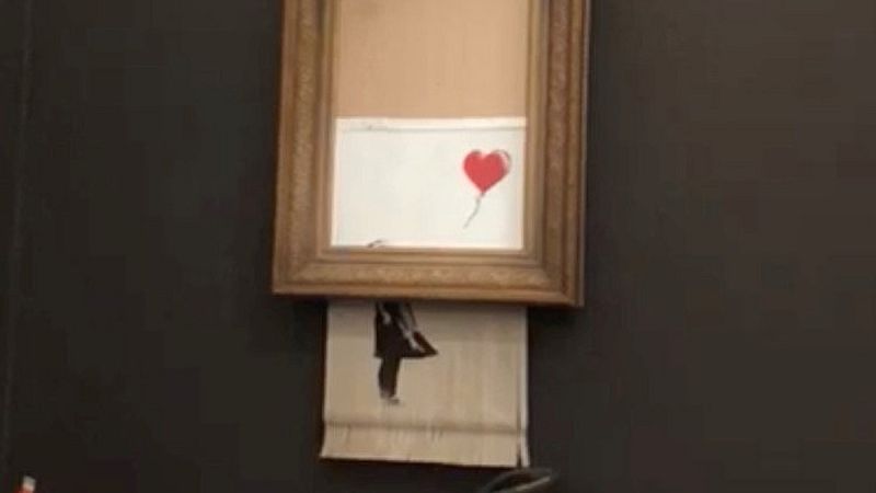 Una obra de Banksy se autodestruye tras subastarse por más de un millón de euros