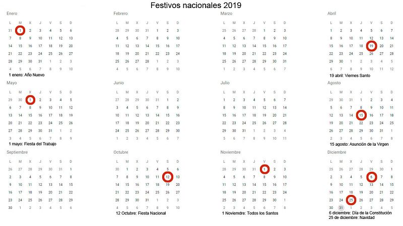 El calendario laboral de 2019 tendrá ocho días festivos en toda España