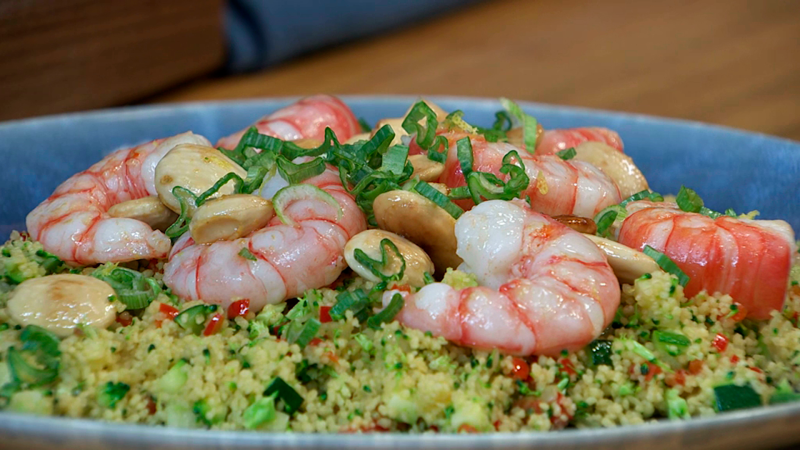 Cusc�s de br�coli y gambas