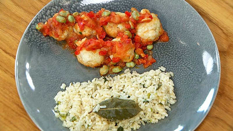 Alb�ndigas de rape con arroz pilaf