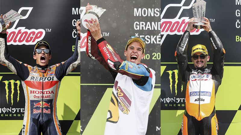 Marc Márquez culmina en Brno otro triplete del motociclismo español junto a su hermano Álex y Arón Canet