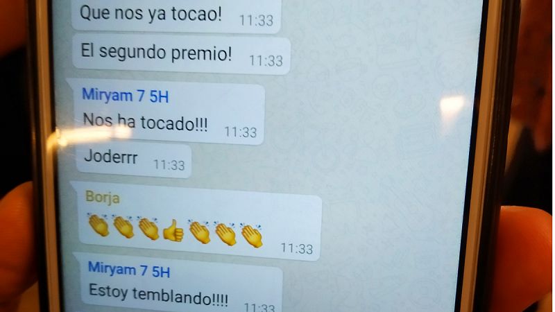 Un segundo premio en el grupo de WhatsApp: "Nos ha tocado!!!"