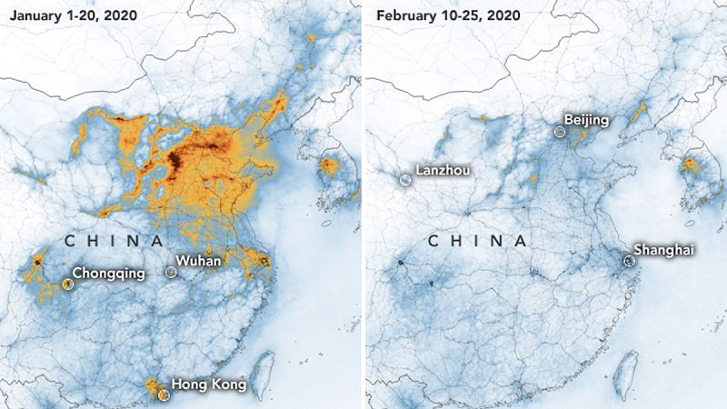 Una imagen impactante del coronavirus en China: disminuye drásticamente la nube de contaminación