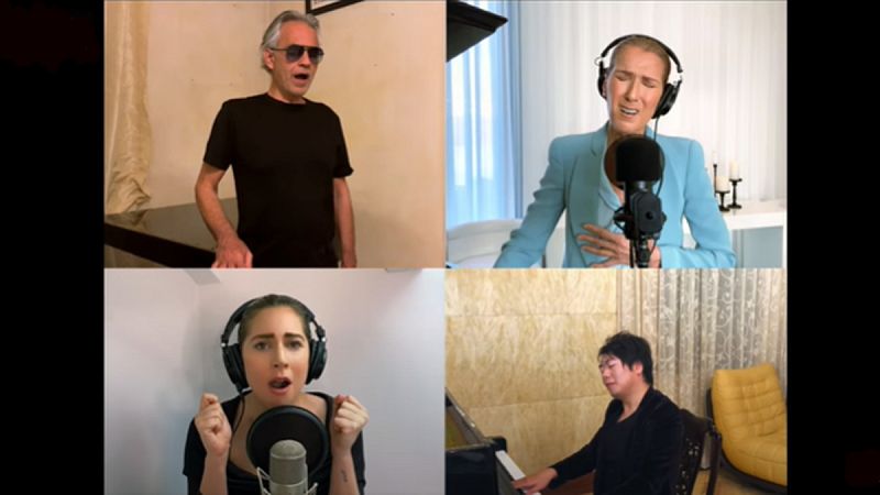 La emotiva actuación de Andrea Bocelli, Celine Dion, Lady Gaga y John Legend cantando 'The Prayer'