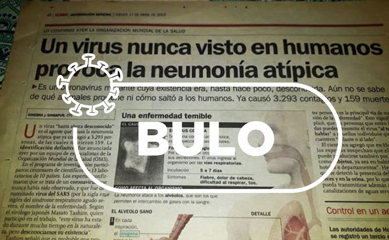 No, este periódico de 2003 no habla del actual coronavirus, sino de un virus anterior