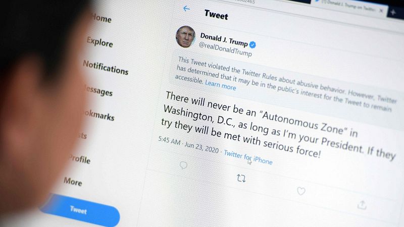 Twitter oculta parcialmente por "abusivo" un tuit de Trump sobre las protestas en Washington