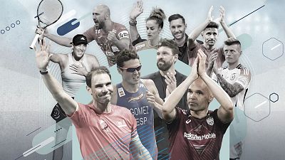 Collage de fotos en blanco y negro y color que celebra las emotivas retiradas de deportistas en 2024; muestra tenistas, atletas y futbolistas con expresiones de alegría, emoción y nostalgia; un triatleta español con el nombre "GOMEZ" destaca en la imagen. Collage de fotos en blanco y negro y color que celebra las emotivas retiradas de deportistas en 2024; muestra tenistas, atletas y futbolistas con expresiones de alegría, emoción y nostalgia; un triatleta español con el nombre "GOMEZ" destaca en la imagen.