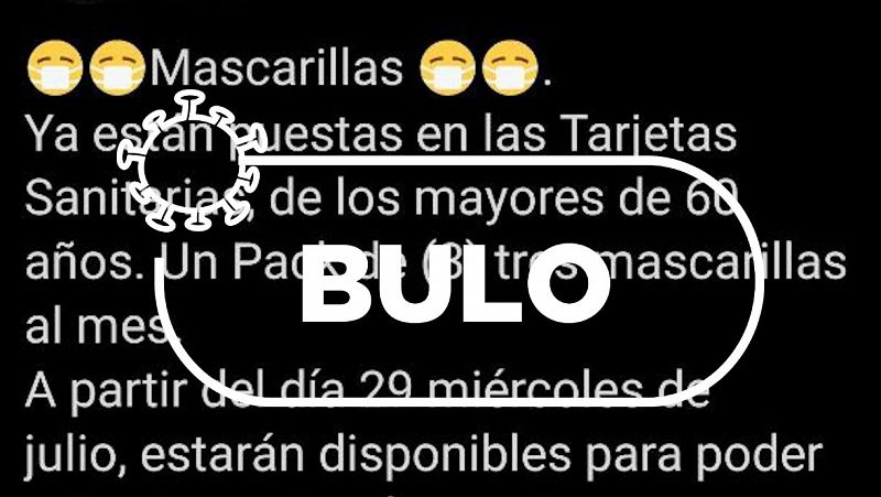 No, las farmacias no están repartiendo tres mascarillas gratis al mes para mayores