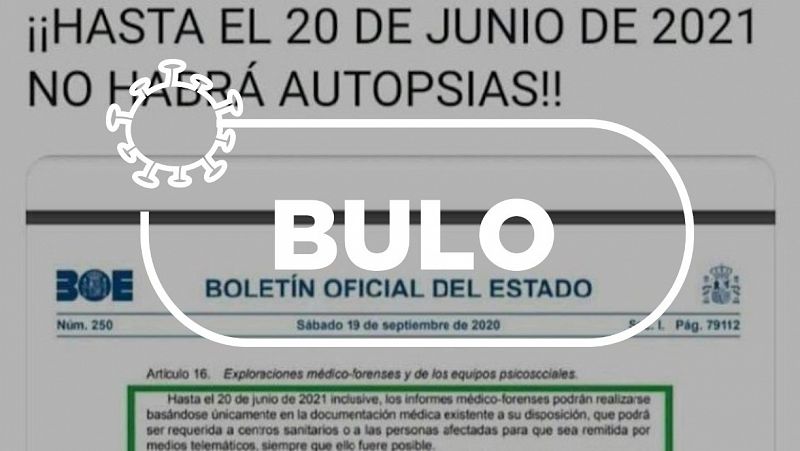 No, las autopsias no se han suspendido en España hasta junio de 2021