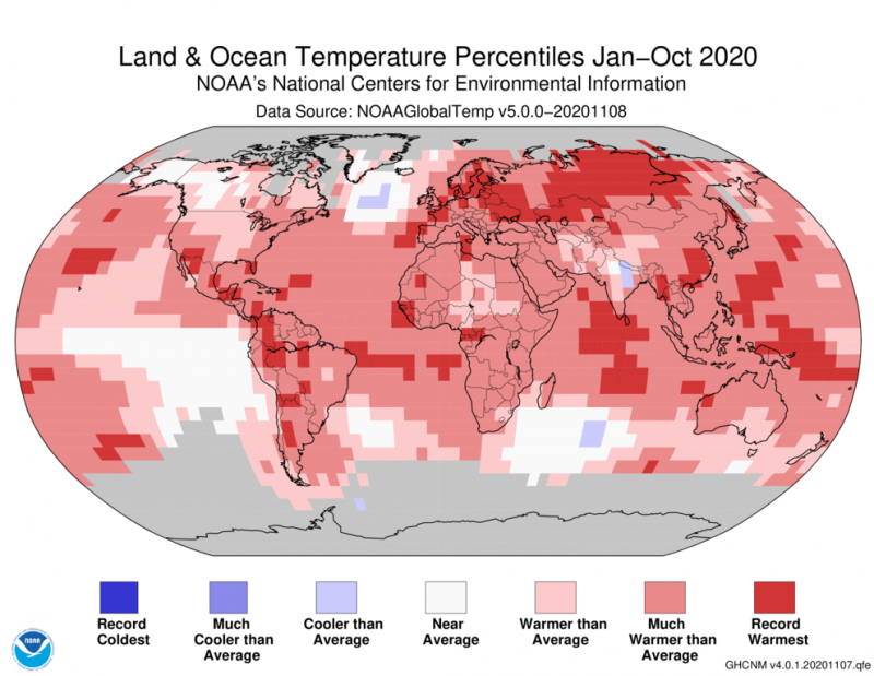 2020 serà el tercer any més càlid des de 1880