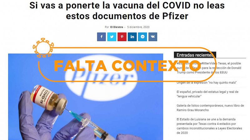 Cuidado con esta información engañosa sobre la vacuna Pfizer centrada en su "prospecto"