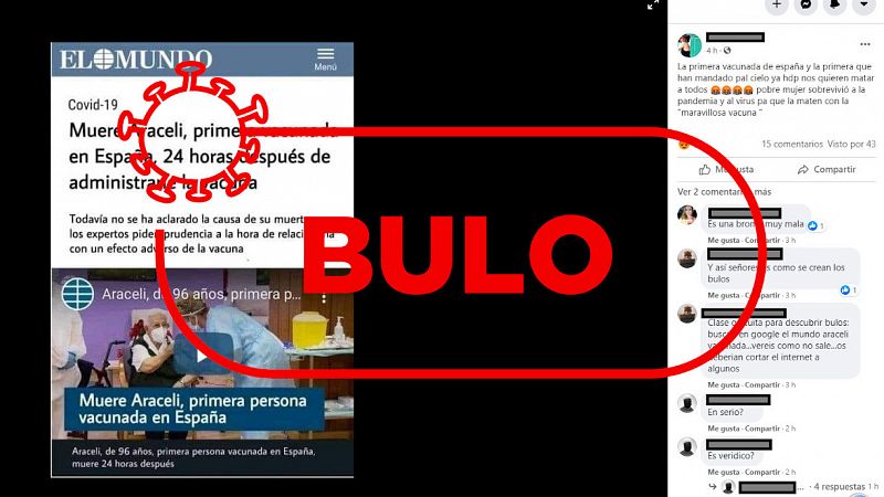 Esta noticia sobre la muerte de Araceli, primera vacunada del COVID en España, es un montaje
