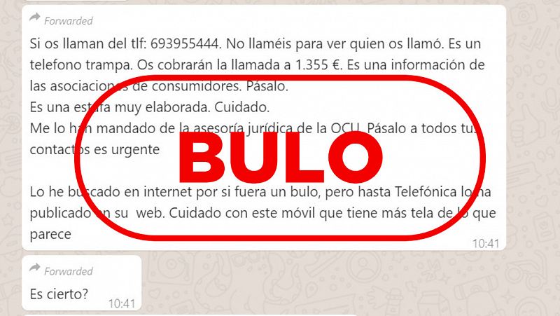 Vuelve el bulo de la estafa desde el 693955444 que utiliza los nombres de la OCU y Telefónica