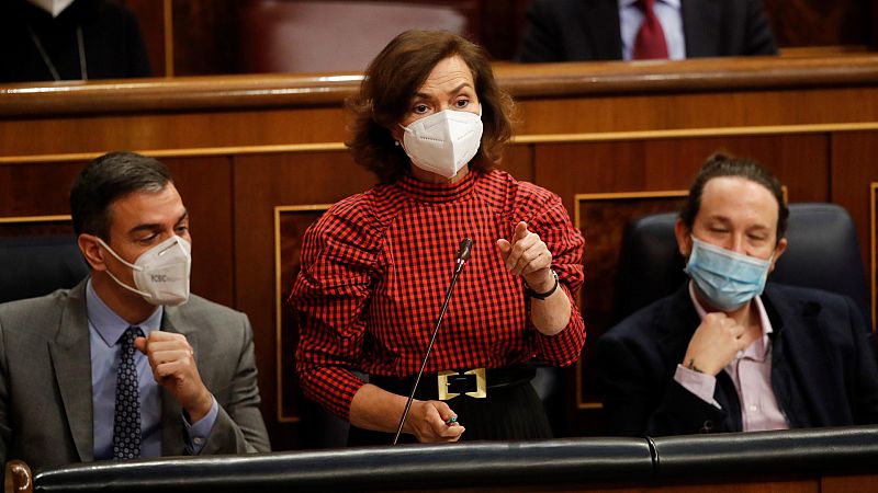 Calvo obvia la 'ley trans' entre los objetivos en igualdad mientras PSOE y UP se acusan de traspasar "líneas rojas"