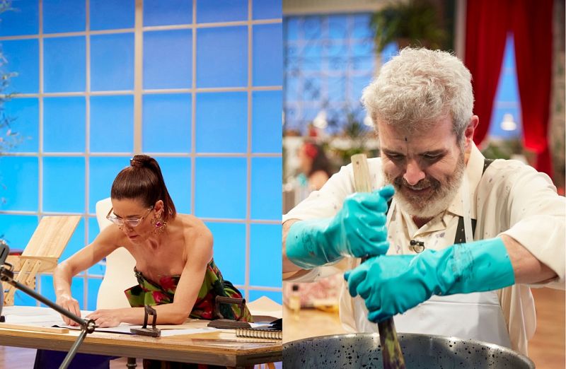 Raquel Sánchez Silva baja coser por primera vez y Caprile se pringa con el tinte