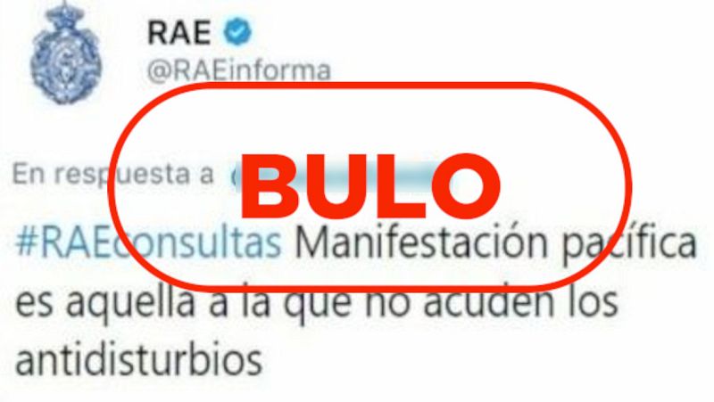 Este tuit con la presunta definición de "manifestaciones pacíficas" no es de la RAE