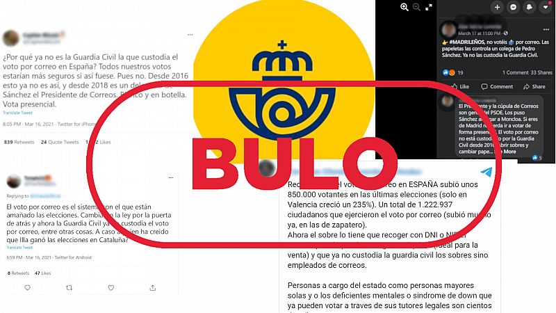 El bulo del voto por correo poco fiable porque ya no lo custodia la Guardia Civil