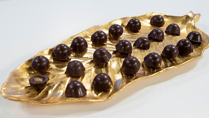 Bombones de chocolate negro rellenos de arándanos