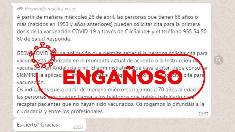 En Andalucía no existe ninguna aplicación para la citación de la vacuna contra la COVID-19