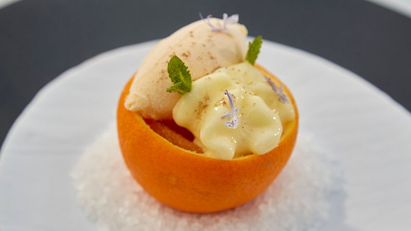 Receta de sorbete y espuma de naranja