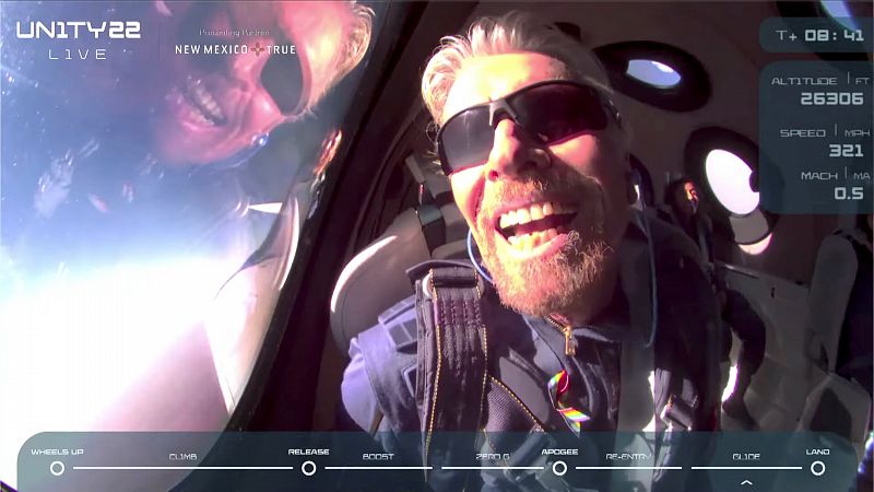 El multimillonario Richard Branson alcanza el espacio a bordo de un cohete de su empresa Virgin Galactic