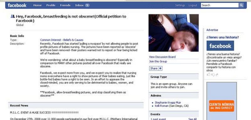 Facebook prohíbe imágenes de madres dando el pecho por considerarlas obscenas