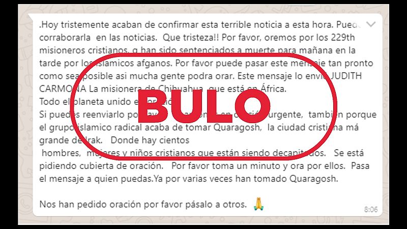 Es falso que 'islámicos afganos' hayan sentenciado a muerte a 229 misioneros cristianos en Irak
