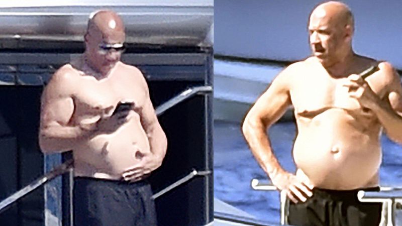 Vin Diesel presume orgulloso de su 'tripita' a bordo de un lujoso yate que fondea en la costa de Italia