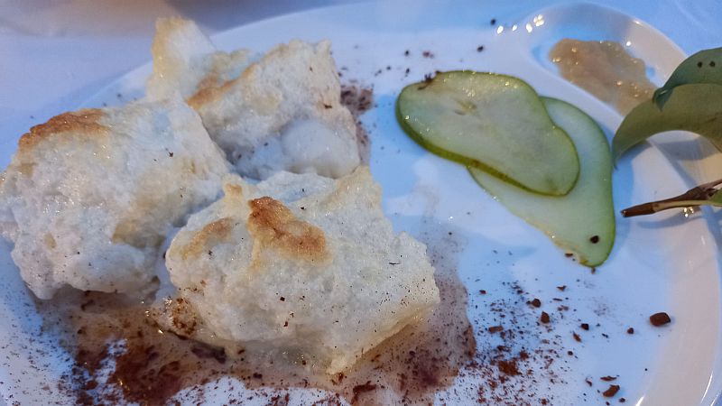 Receta de Rincón de Soto: bacalao gratinado con un soufflé de pera