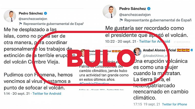 Estos tuits sobre La Palma atribuidos a Pedro Sánchez y Anabel Alonso son falsos