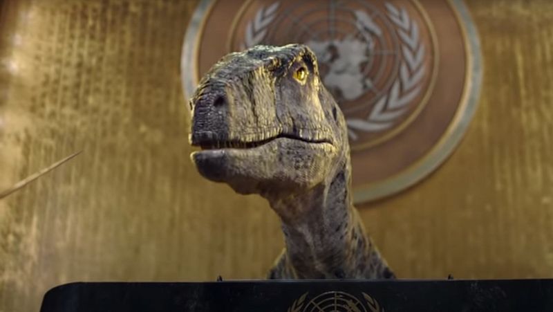 El dinosaurio Frankie irrumpe en la ONU para advertir del riesgo de extincin por el cambio climtico