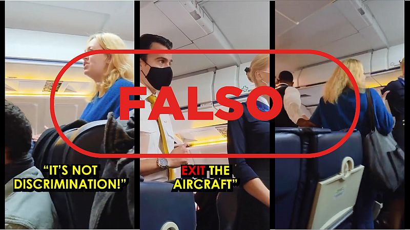 Este vídeo con una pasajera expulsada por quejarse de alguien sin vacunar en un avión es un montaje