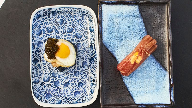 Receta de gunkan de tu�tano y caviar y niguiri de toro salmorejo