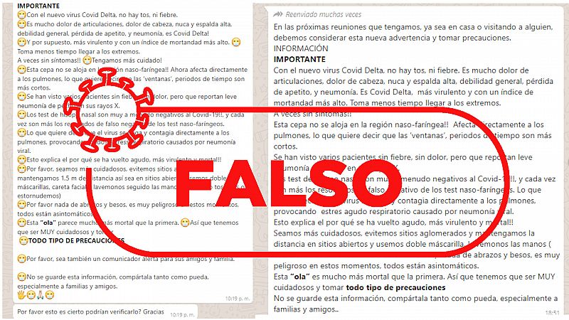 Cuidado con esta cadena de Whatsapp que desinforma sobre los síntomas de la variante Delta