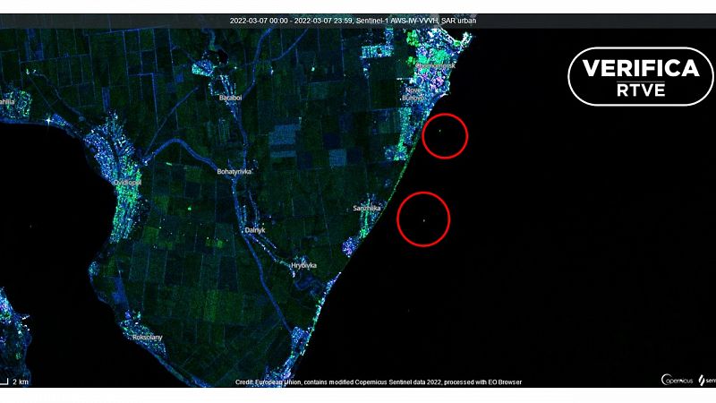 El satélite capta dos buques cerca de la costa de Odesa