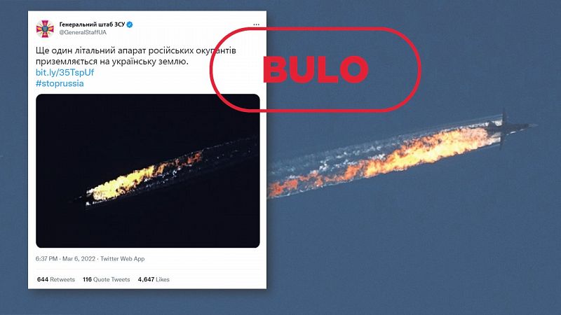 La imagen de un avión ruso en llamas no es del conflicto actual, es de un ataque de Turquía en 2015