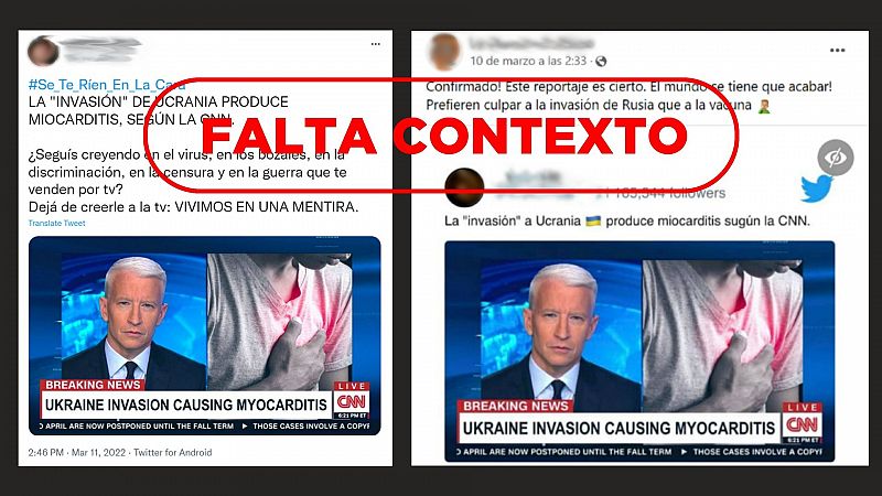 La CNN no dice que la Guerra de Ucrania provoque miocarditis. Es una broma que está siendo difundida como cierta