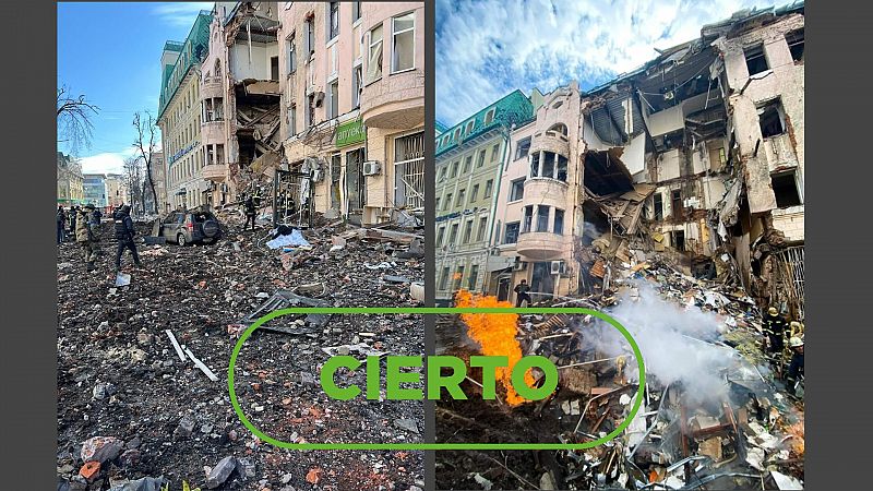 Las imágenes del ataque al centro histórico de Járkov son ciertas