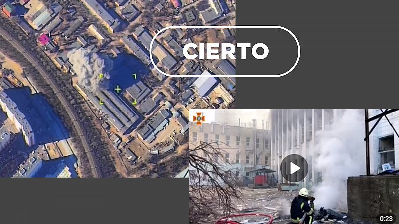 Este vídeo de un dron bombardeando una fábrica en Kiev es cierto