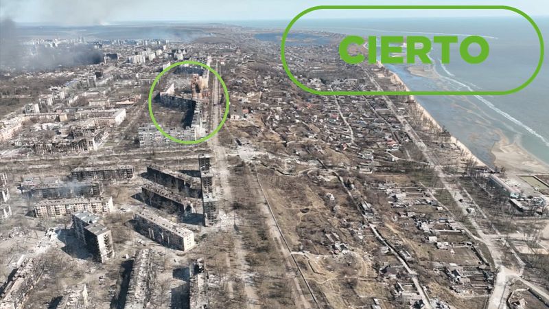 Este vídeo grabado por un dron de la ciudad de Mariúpol destrozada es cierto