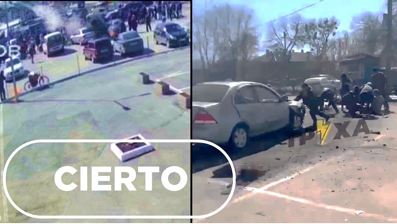 El vídeo que muestra una explosión junto a una cola de personas en un parking de Járkov es cierto
