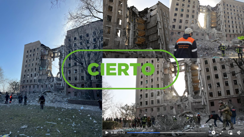 Estas imágenes de un ataque contra un edificio gubernamental de Mikolaiv son ciertas