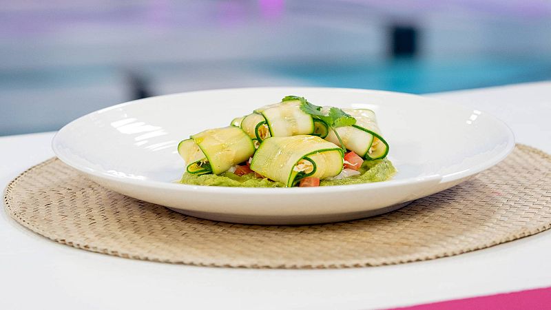 Receta de raviolis de calabacín rellenos de pollo con guacamole