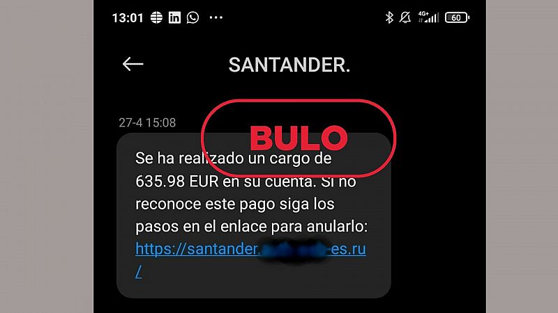 Este SMS para que anules un cargo en tu cuenta del Banco Santander es falso