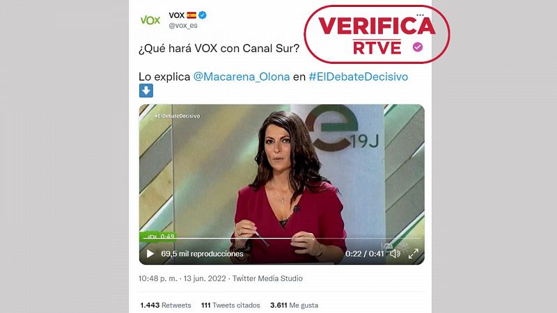 Olona se compromete a mantener Canal Sur, pero su programa electoral prevé eliminarlo